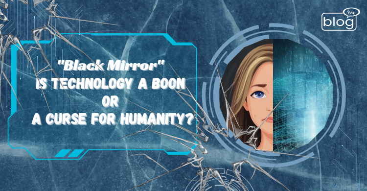A thought-provoking image questioning if technology is a boon or curse for humanity, inspired by the series Black Mirror.